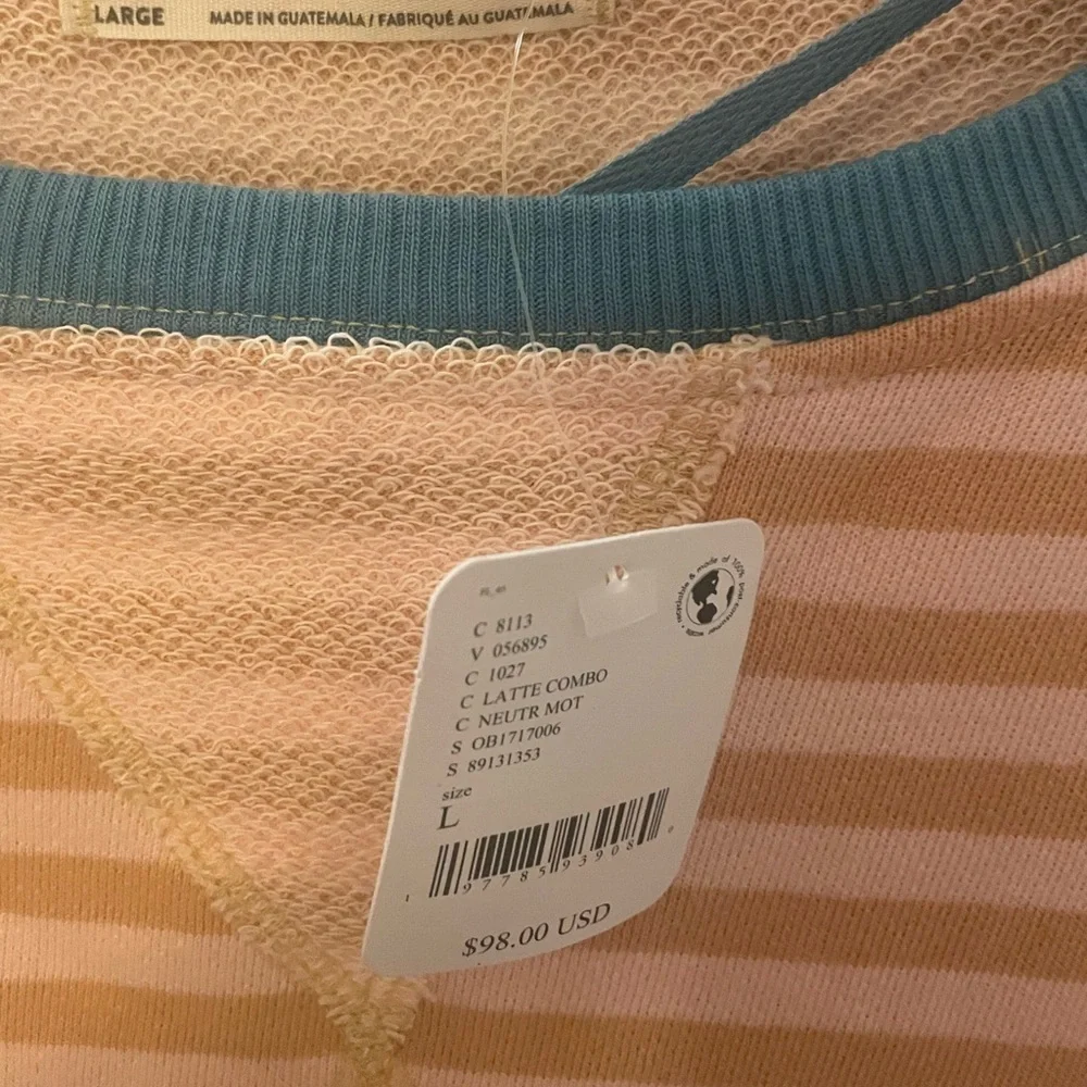 We The Free Classic Striped Oversized Crewneck Color: Latte Combo Large NWT - Picture 4 of 5